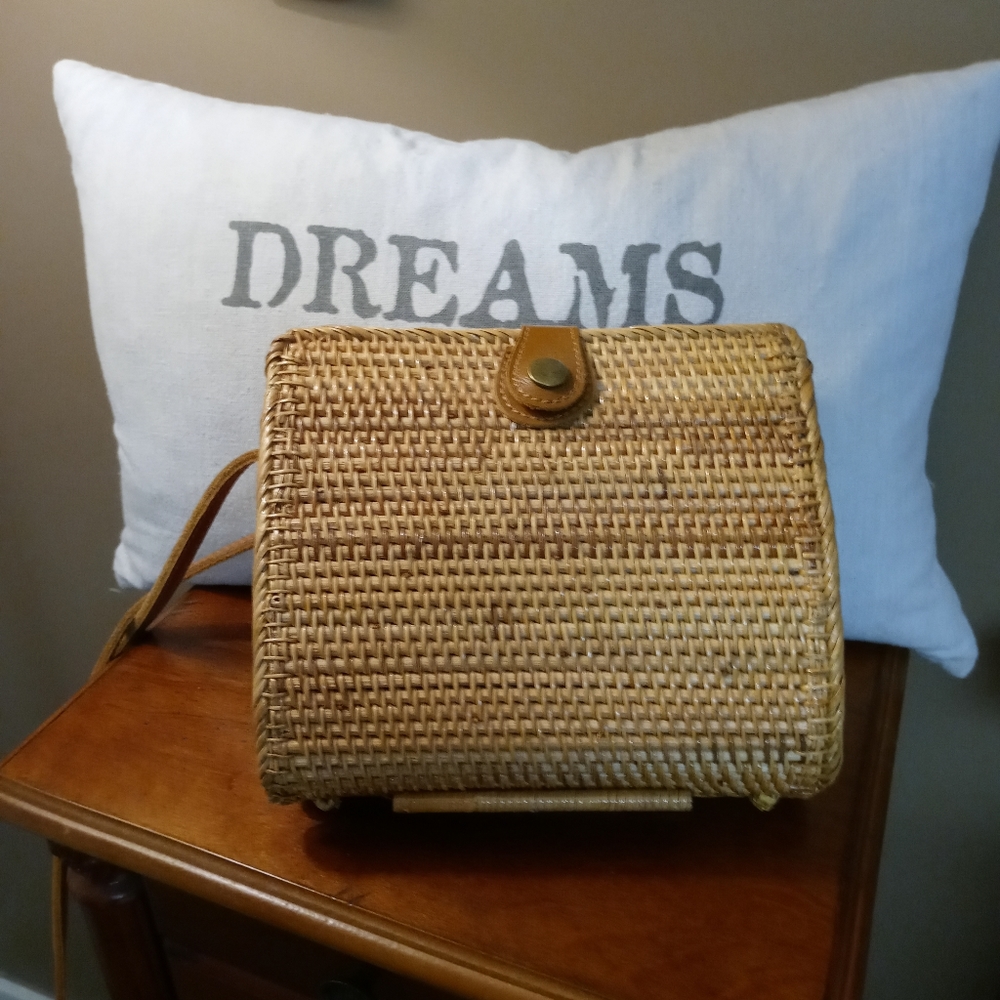 Clutch with leather shoulder strap